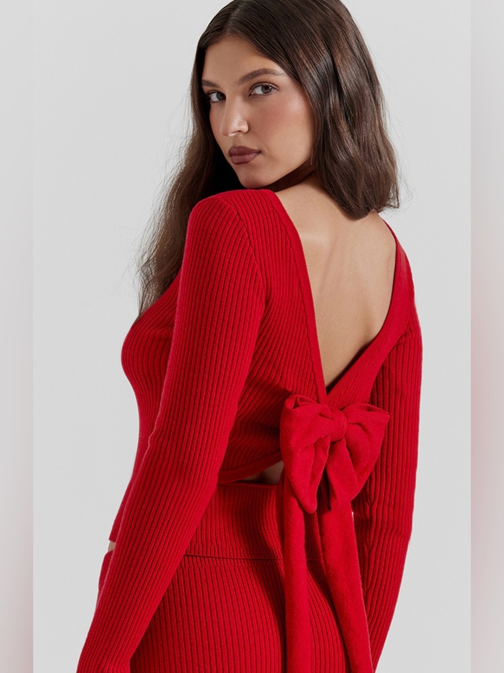 House of CB Sula Scarlet Red Cashmere Blend Bow Sweater